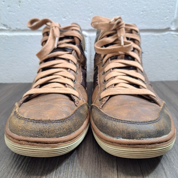 Skechers Men's Brown Leather High Top Fashion Lace Up Sneakers Size 10.5 - Picture 6 of 8